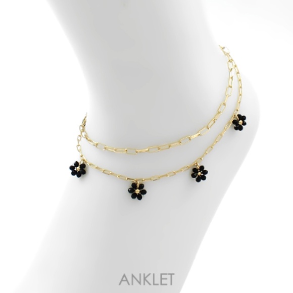 Bead Flower Charm Chain Anklet - Picture 1 of 1